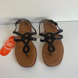 Girls Black Sandals Size 2 New With Tags
